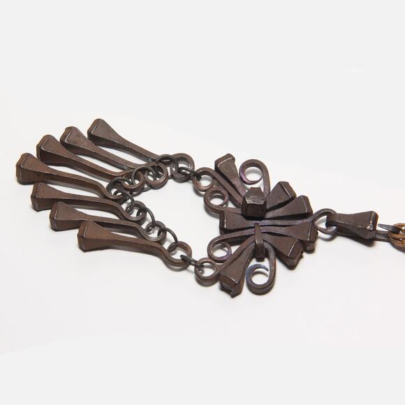 Vintage Artisan Mid-Century Macrame & Horseshoe Nail Pendant Necklace Handmade - Picture 3 of 7